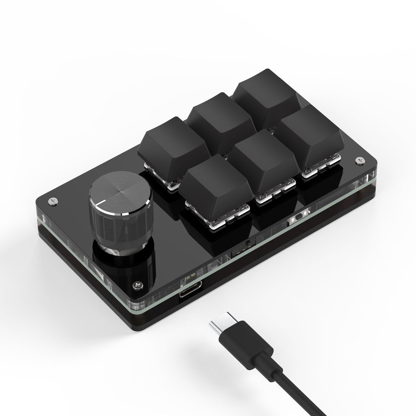 Black 6-key and knob wired mini keyboard without RGB lighting