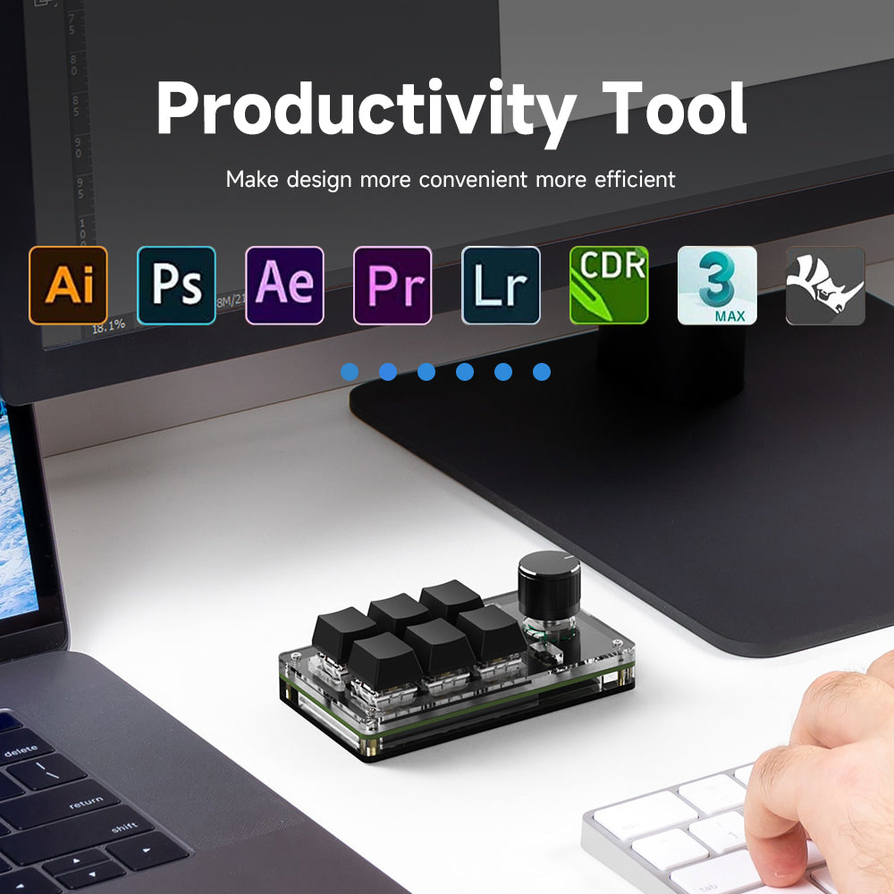 Six-key programmable mini keyboard for creative software workflows
