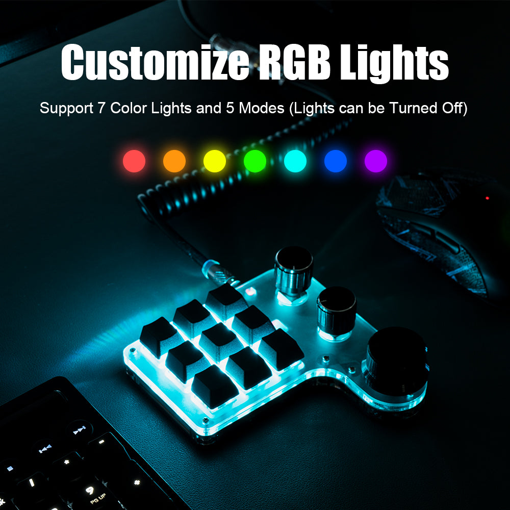 Custom RGB lighting on compatible 9-key 3-knob mini keyboard versions