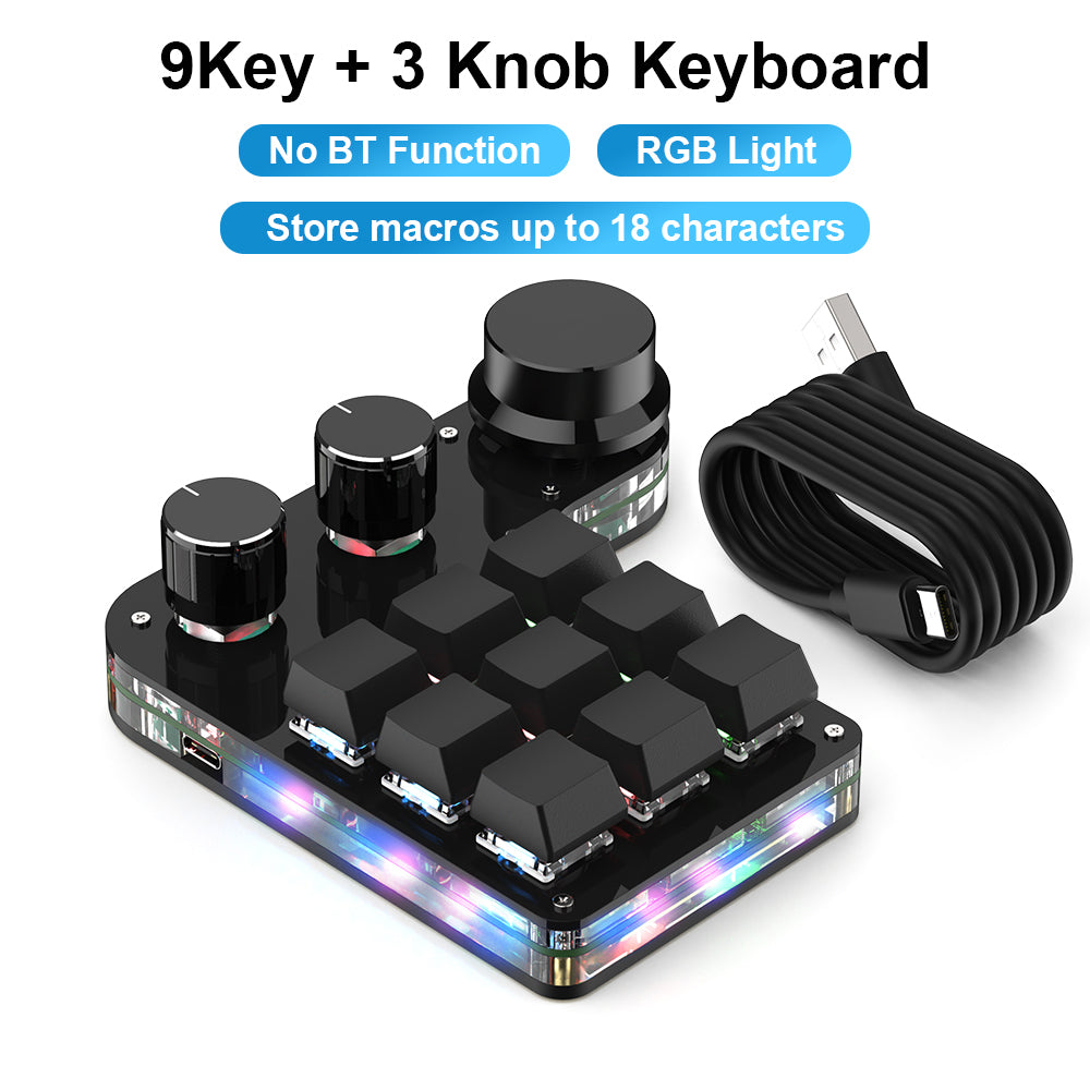 Black 9-key 3-knob wired RGB programmable mini keyboard