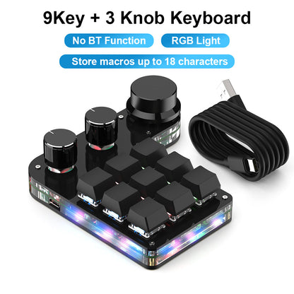 Black 9-key 3-knob wired RGB programmable mini keyboard
