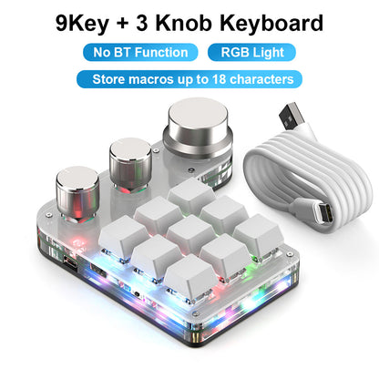 White 9-key 3-knob wired RGB programmable mini keyboard