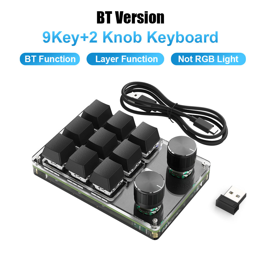 Black 9-key 2-knob wireless programmable mini keyboard without RGB