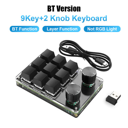 Black 9-key 2-knob wireless programmable mini keyboard without RGB