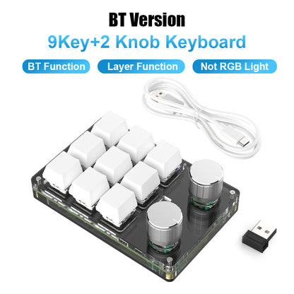 White 9-key 2-knob wireless programmable mini keyboard without RGB
