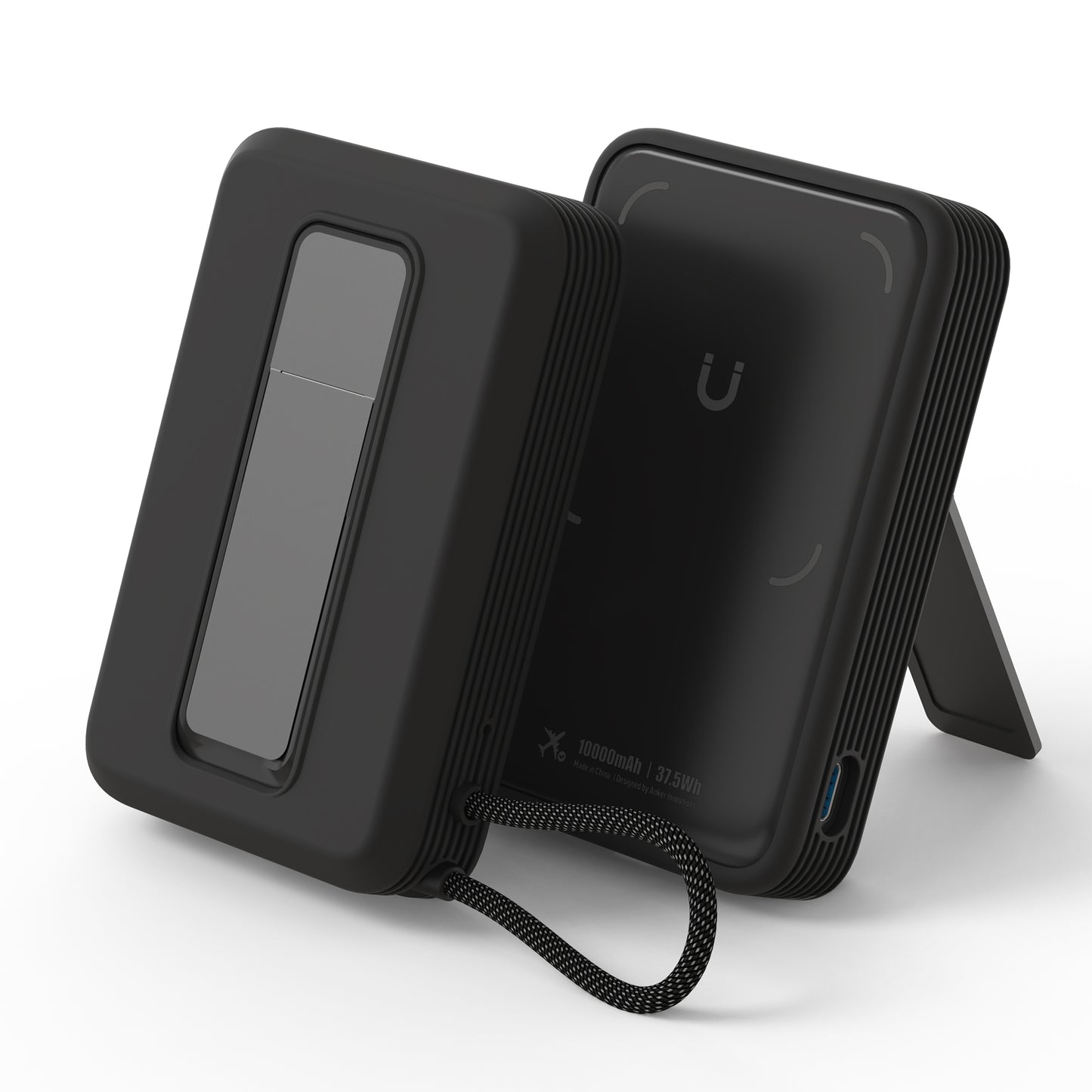 SikaiCase black silicone case for Anker Zolo Magnetic Power Bank A1685 with stand and cable access
