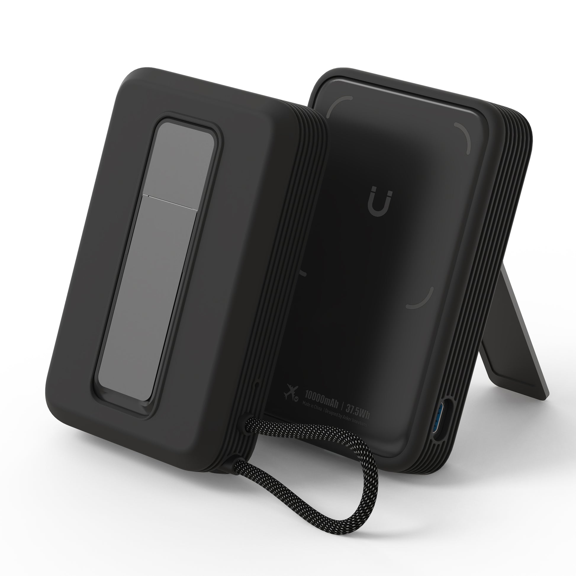 SikaiCase black silicone case for Anker Zolo Magnetic Power Bank A1685 with stand and cable access