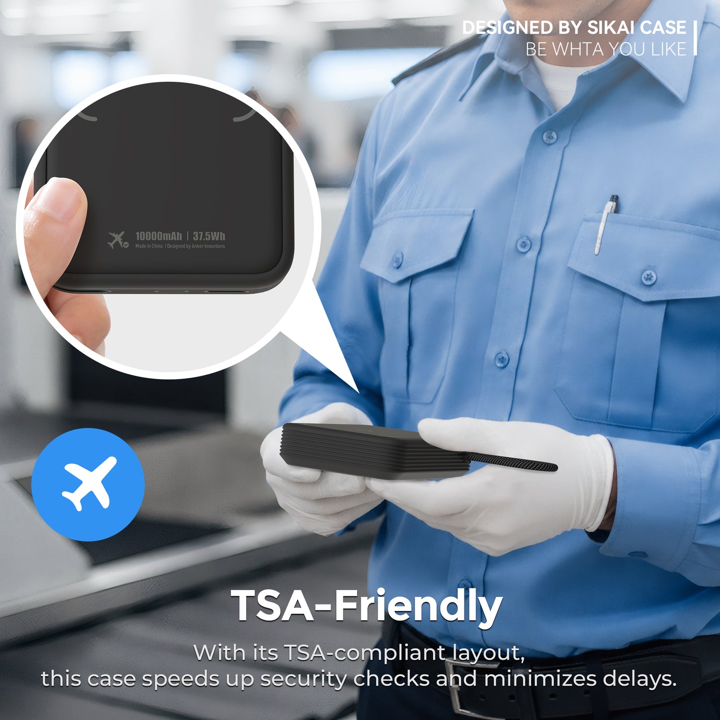 Black Anker A1685 silicone case shown for carry-on travel