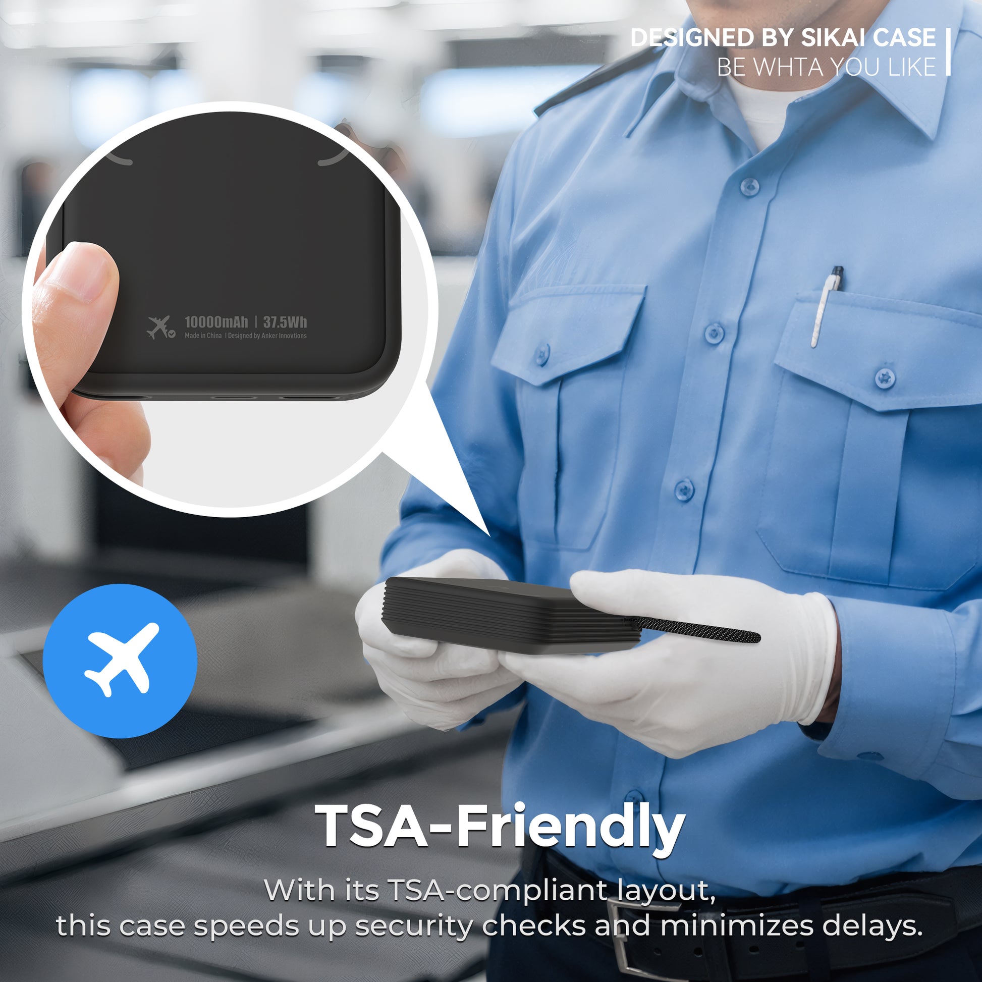 Black Anker A1685 silicone case shown for carry-on travel