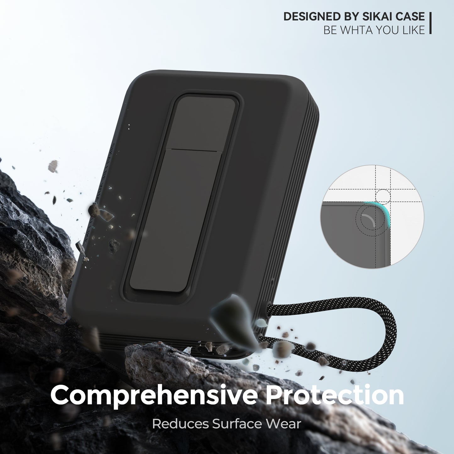 Black silicone protective case for Anker A1685 with raised corner protection
