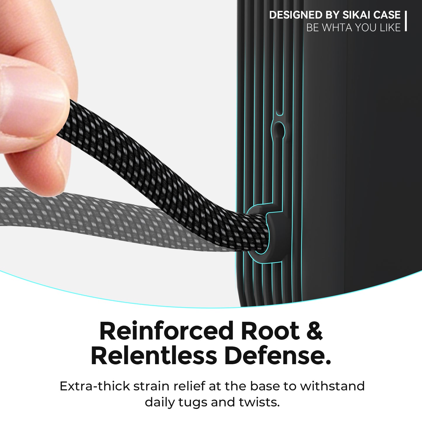 Reinforced built-in USB-C cable opening on black Anker A1685 case