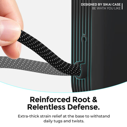Reinforced built-in USB-C cable opening on black Anker A1685 case