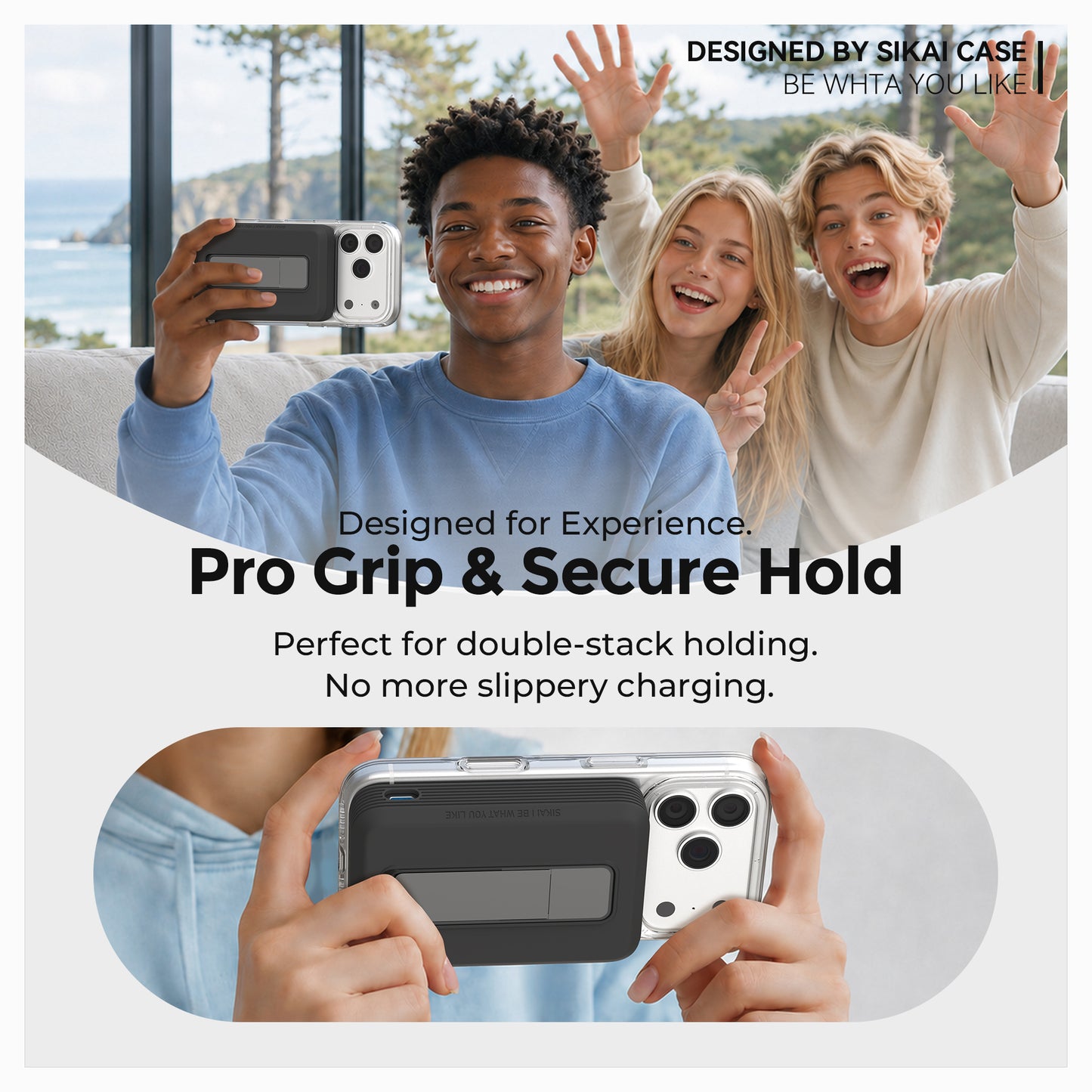 Black Anker A1685 case with non-slip grip for handheld charging
