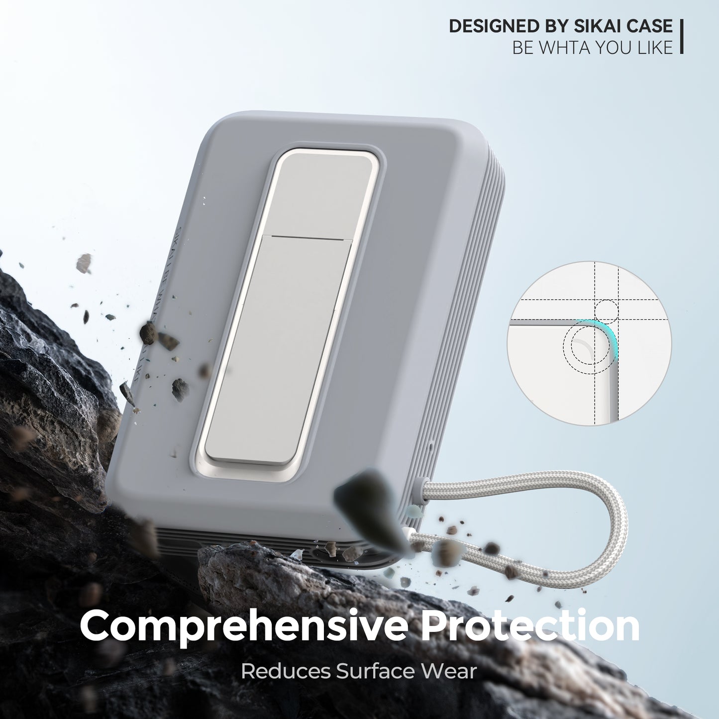 Grey silicone protective case for Anker A1685 with raised corner protection