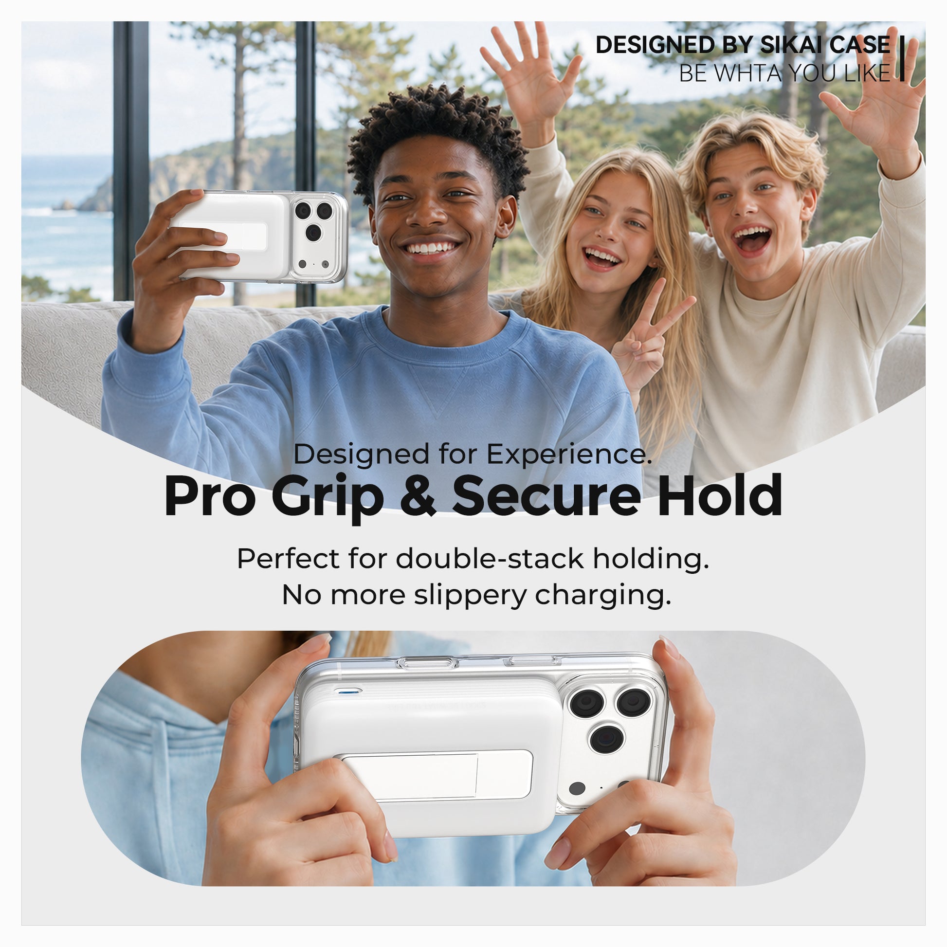 Transparent Anker A1685 case with non-slip grip for handheld charging