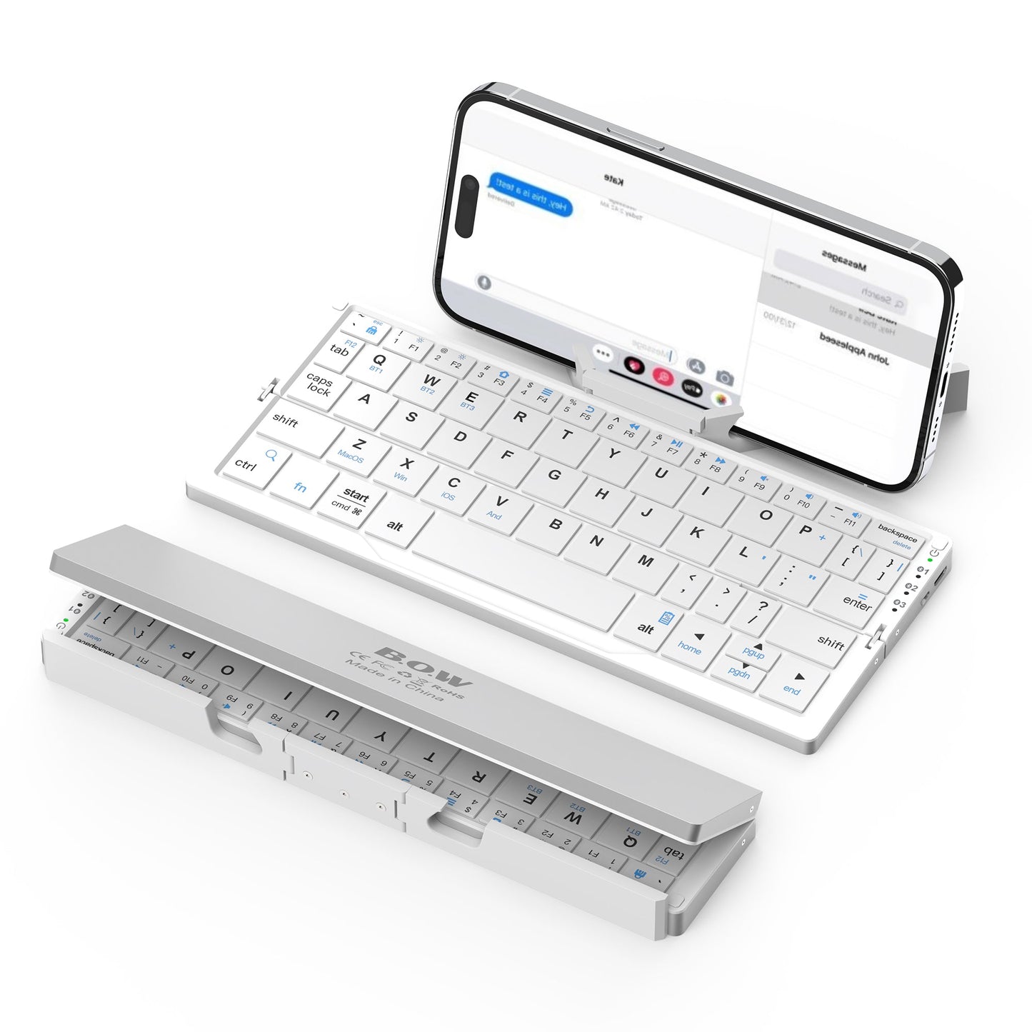 Silver SikaiCase foldable Bluetooth keyboard with magnetic phone stand