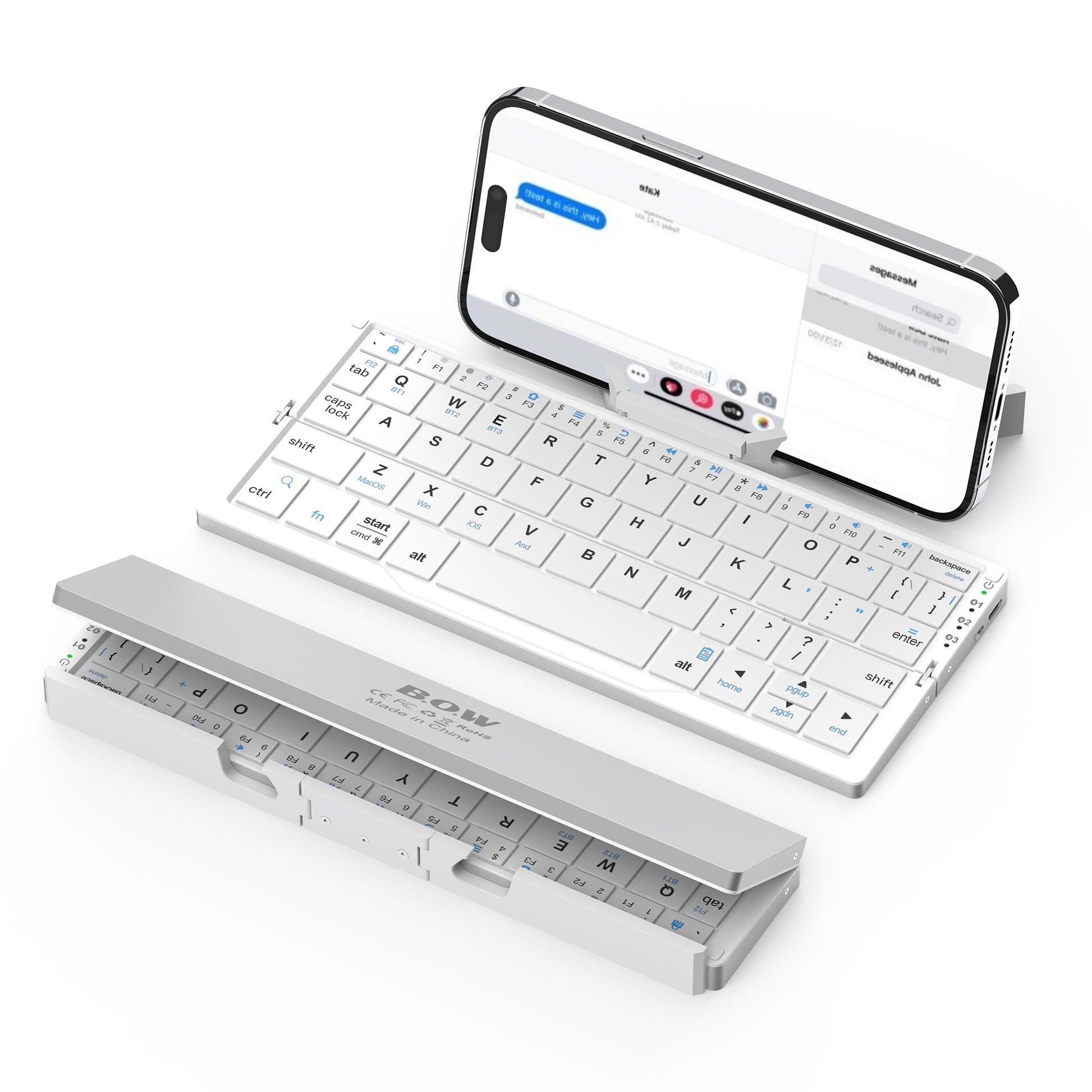 Silver SikaiCase foldable Bluetooth keyboard with magnetic phone stand