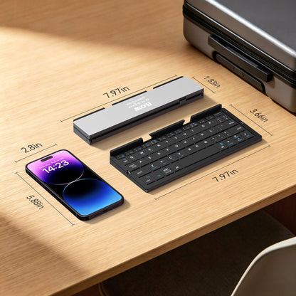 Folded and open dimensions of SikaiCase portable Bluetooth keyboard