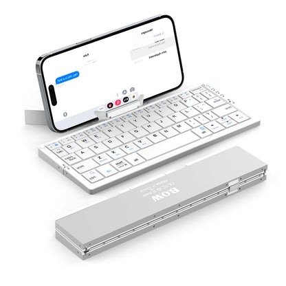 Silver foldable Bluetooth keyboard with integrated magnetic stand