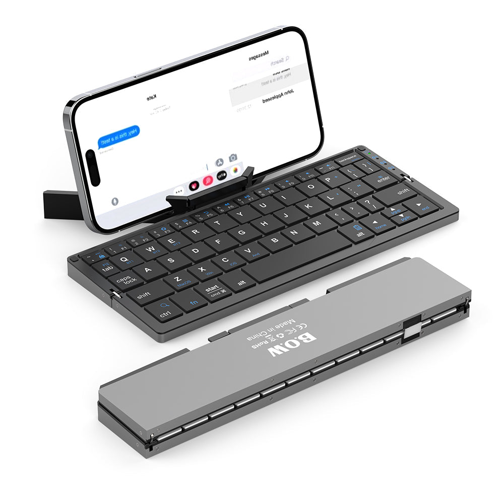 Black foldable Bluetooth keyboard with integrated magnetic stand