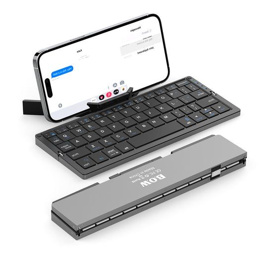 Black foldable Bluetooth keyboard with integrated magnetic stand
