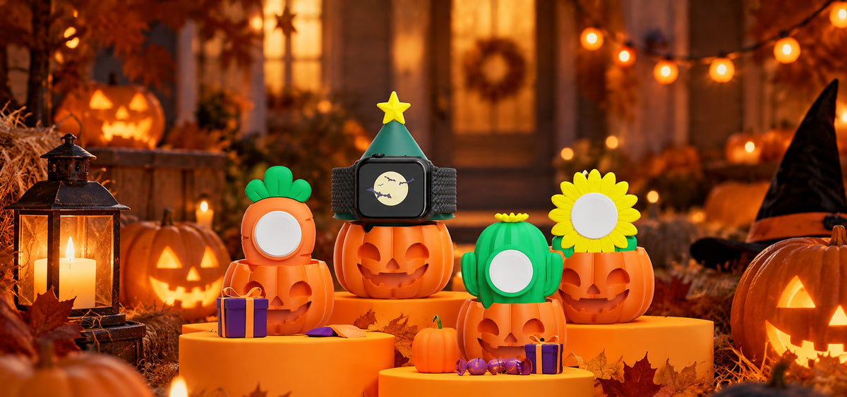 Halloween watch stand collection with pumpkin, carrot, cactus and sunflower designs