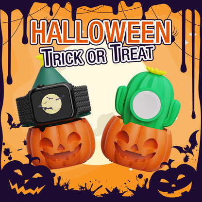 Pumpkin Apple Watch charger stands in Halloween display