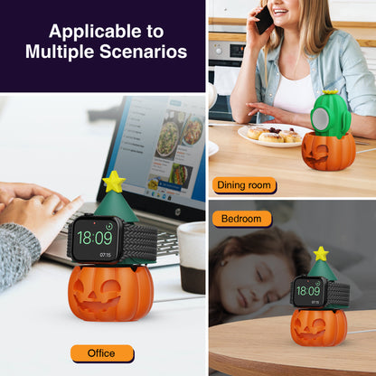 Pumpkin Apple Watch charger stand used in office bedroom and dining room