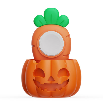 Pumpkin and carrot Apple Watch charging stand, front view