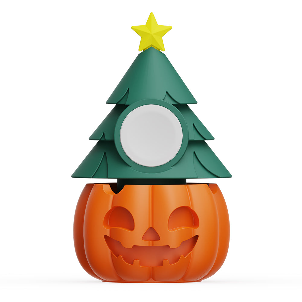 Pumpkin and Christmas tree Apple Watch charger stand front view