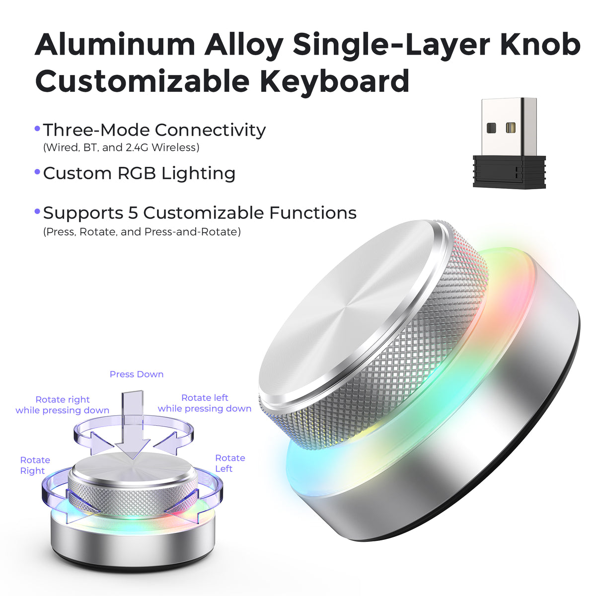 Silver single-layer programmable RGB knob keyboard