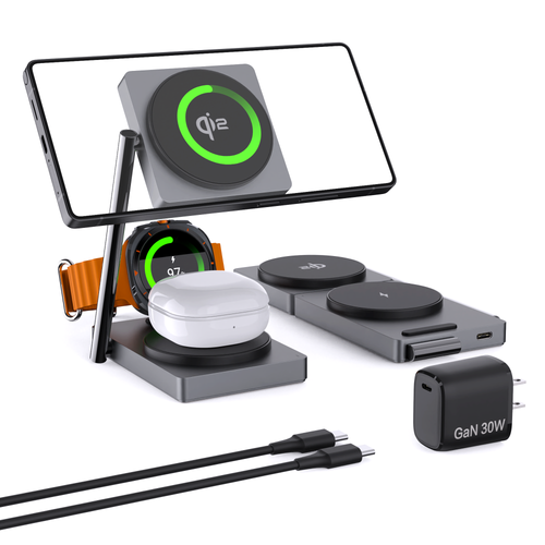 Qi2 Wireless Charger for Samsung, 3 in 1 Wireless Charging Station for Samsung Galaxy S25 S24 Ultra/S23 Ultra/S22/S21/Note 20/Z Flip 6/Fold 6, Charger for Samsung Galaxy Watch Ultra/7/6/5, Galaxy Buds 2/2 Pro