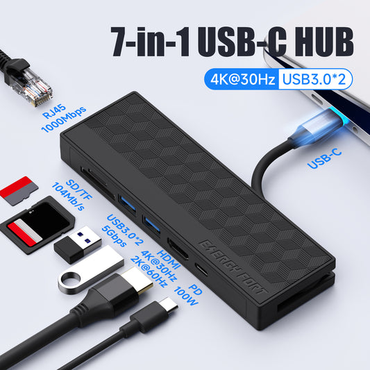 7 in 1 USB-C Hub RJ45 PD 100W TypeC HDMI 2.0 4K USB3.0 Gigabit Ethernet Port Adapter Dock For Macbook Air Pro M2 M1 Splitter