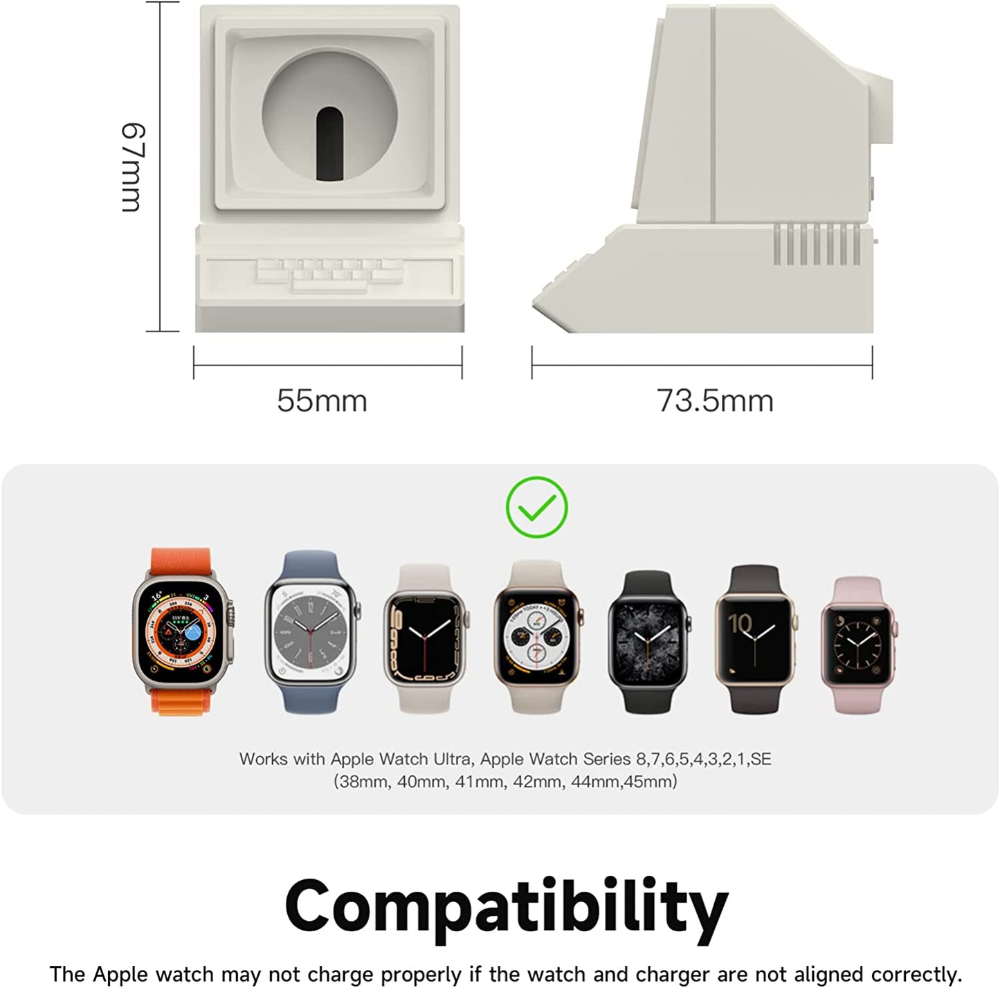 SIKAI Classic Computer Shape Watch Charger Stand for Apple Watch Series 8/Ultra/7/6/SE/5/4/3/2/1