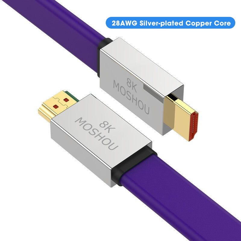 Purple Flat Cable 8K HDMI-compatible 2.1 Cables HDCP2.2 ARC 1m 2m 3m 4m Video Cord