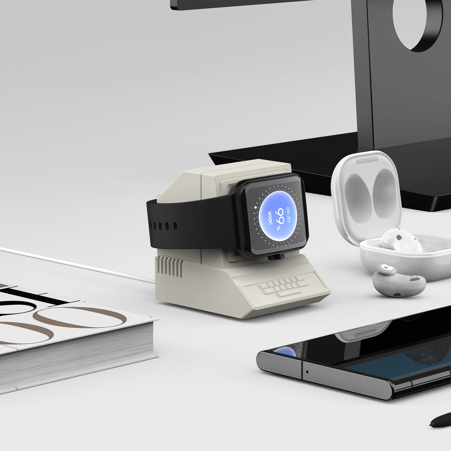 Charging Dock Station for OPPO Watch 3 Pro Smart Watch Charger Stand Holder Retro Computer Pattern Bracket for OPPO Watch 3 SIKAI CASE
