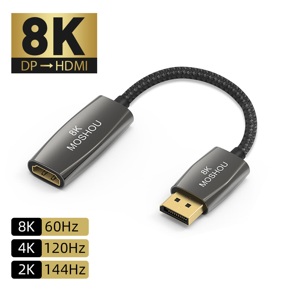10 Foot DisplayPort 1.4 Male to HDMI 2.1 Male Cable, UHD 8K/60Hz, 4K/120Hz