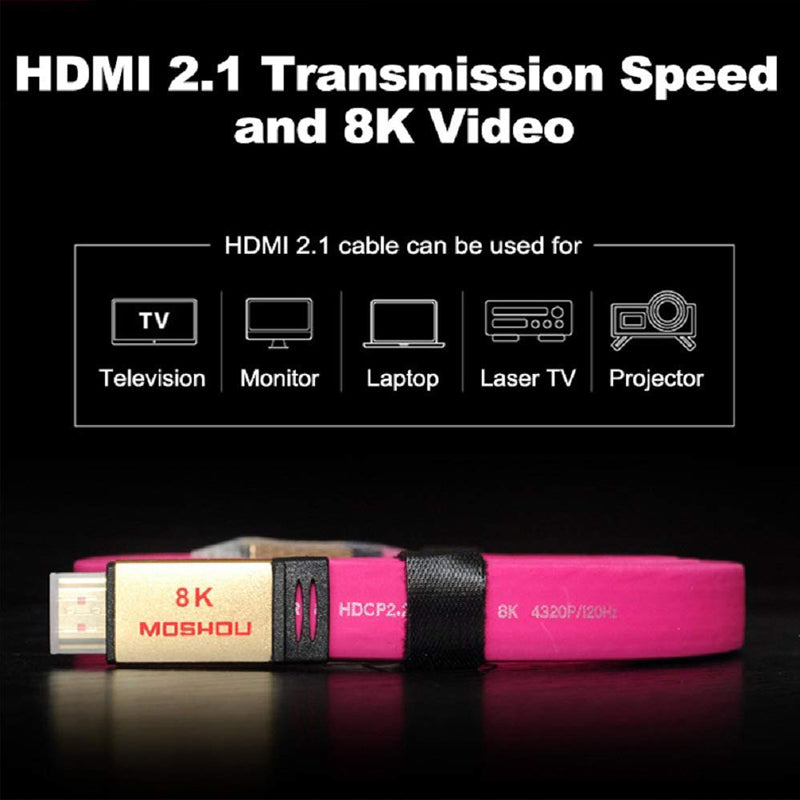 Pink Flat cable HDMI Cables UHD HDR 48Gbs 4K@60HZ 8K@120Hz Audio & Video Cables MOSHOU HDMI 2.1 Cord SIKAI CASE