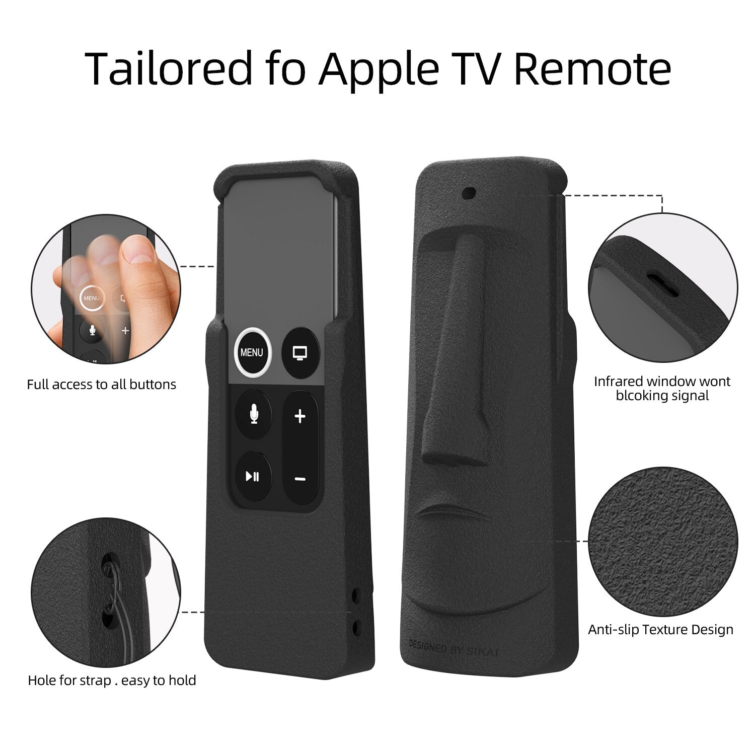 SIKAI Moai Statue Silicone Protective Case Cover for Apple TV4 4th 4K Gen Siri Remote Control Waterproof Anti Slip Dustproof Cover For Apple TV 4 SIKAI CASE