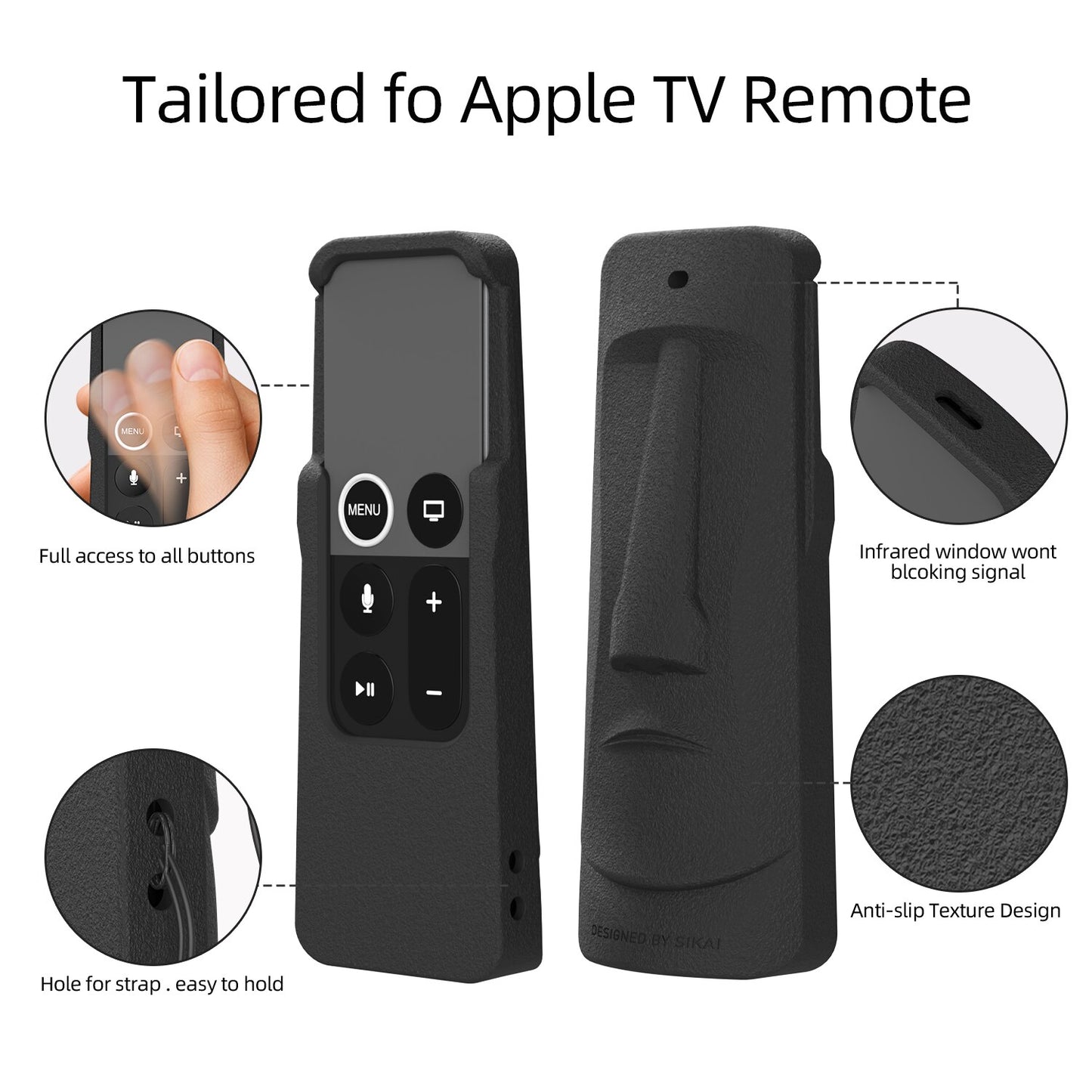 SIKAI Moai Statue Silicone Protective Case Cover for Apple TV4 4th 4K Gen Siri Remote Control Waterproof Anti Slip Dustproof Cover For Apple TV 4